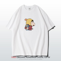 Funny and Quirky Shin-Chan Oversized Short-Sleeve T-Shirt for Men and Women, Trendy Brand Loose-Fitting Pure Cotton Tee, Couple's Outfit, Half-Sleeve Summer Wear