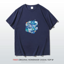 American-Style Short-Sleeve T-Shirt Hong Kong Style Rubik's Cube Men's Summer Pure Cotton Trendy Couple's T-Shirt 2023 New Fashion Brand Half-Sleeve