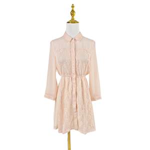 K2087 Summer New Lace Splicing High Waist Women's Skirt, Collar Lace Skirt, Temperament Nine Sleeve Chiffon Dress