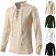 European and American retro men's stand-up collar tied rope solid color shirt, medieval long-sleeved loose game clothing stage dress