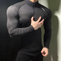 Light Weight War Horse Jacquard Seamless Technology Training Long-Sleeved Fitness Sports Half-Zip Tight-Fitting T-Shirt for Men
