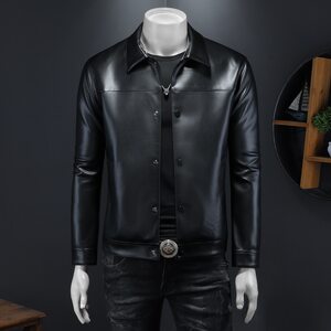 
This year's popular special offer European station 2025 spring new men's lapel leather jacket trendy PU leather motorcycle