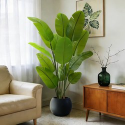 Artificial Bird of Paradise Green Plant for Living Room, Fake Potted Plant, Floor Plant, Traveler's Banana, High-End Artificial Tree, Indoor Decorative Ornament Flower