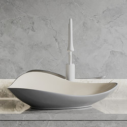 Cream-Colored High-End Artistic Basin, Hotel Washbasin, Creative Bathroom Washbasin, Ceramic Countertop Basin