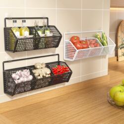 Kitchen Wall-Mounted Multifunctional Storage Rack for Onions, Ginger, and Garlic, No-Drill Basket