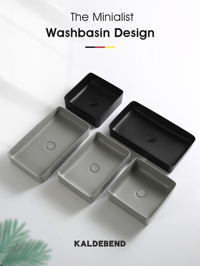 灰色极简台上盆洗手台|北欧风方形洗脸盆|卫生间陶瓷水盆