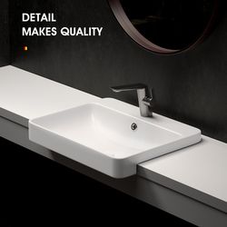 German Semi-Embedded Countertop Basin, High-End Hotel Semi-Hanging Basin, Ceramic Washbasin, Countertop Basin