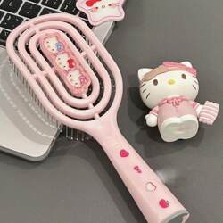 Creative Cartoon Hollow Massage Comb for Women, Fluffy Styling Rib Comb, Long-Handled Bone Comb, Student Comb, Suitable for Both Dry and Wet Use