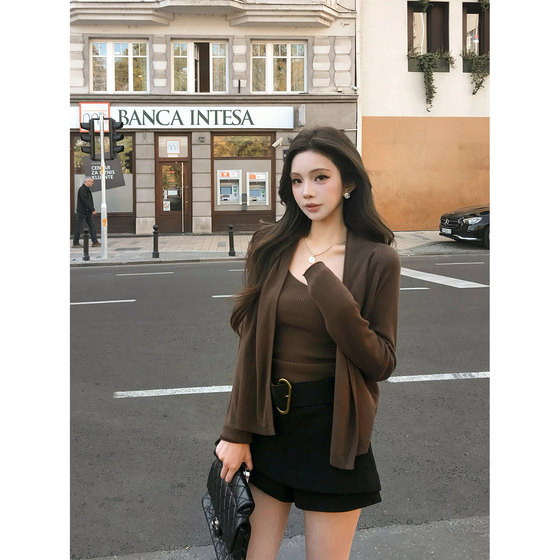 
Limited edition [Brussels Autumn]Maurade autumn long-term suspender/cardigan/OL mid-century skirt