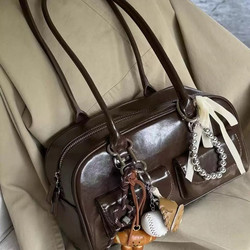 Yunzhen's Same Style Bag for Women, 2025 Autumn and Winter New Korean ins Large-Capacity Retro Bowling Handbag and Shoulder Bag