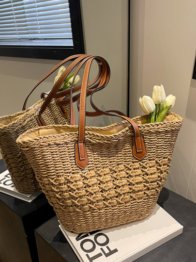 Sac Bandoulière Femme En Paille Blanche - Fourre-tout Zippé - Taille Moyenne - Neuf