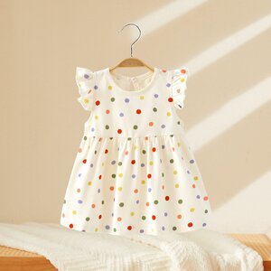 
0-7 years old Binbin baby girl dress girl princess dress summer dress pure cotton flying sleeve floral dress summer thin section