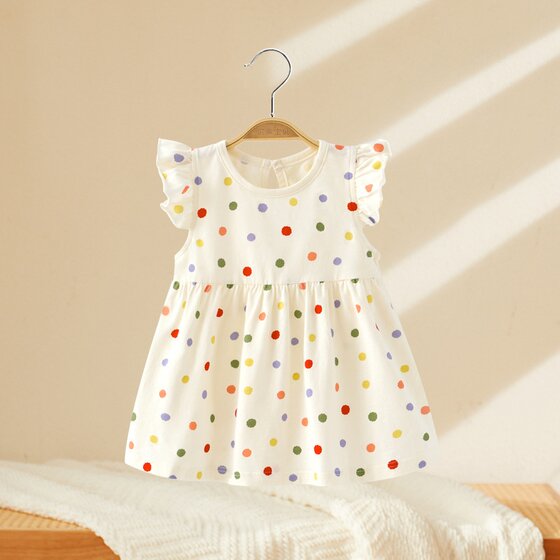 
0-7 years old Binbin baby girl dress girl princess dress summer dress pure cotton flying sleeve floral dress summer thin section