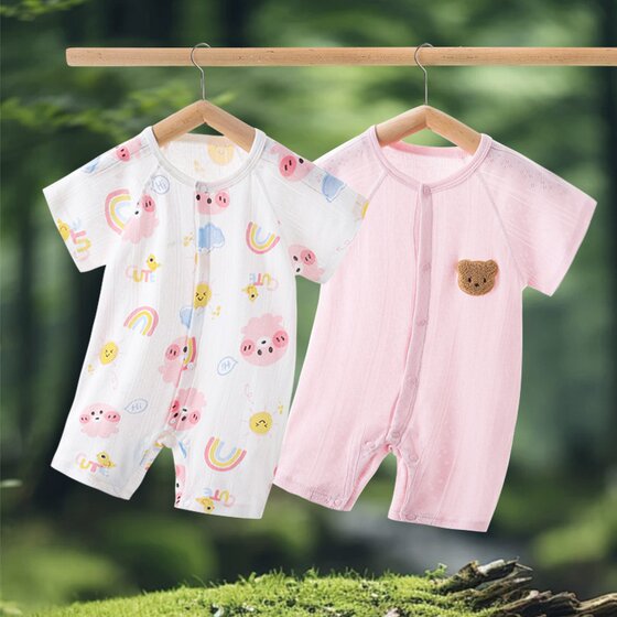 
0-2 years old baby one-piece summer thin pure cotton short-sleeved rompers for men and women Baoha clothes breathable newborn clothes