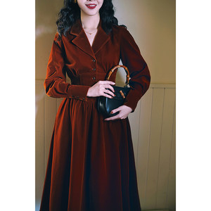 
Chings French retro high-waisted wide girdle warm thickened matte velvet dress pleated A-line skirt