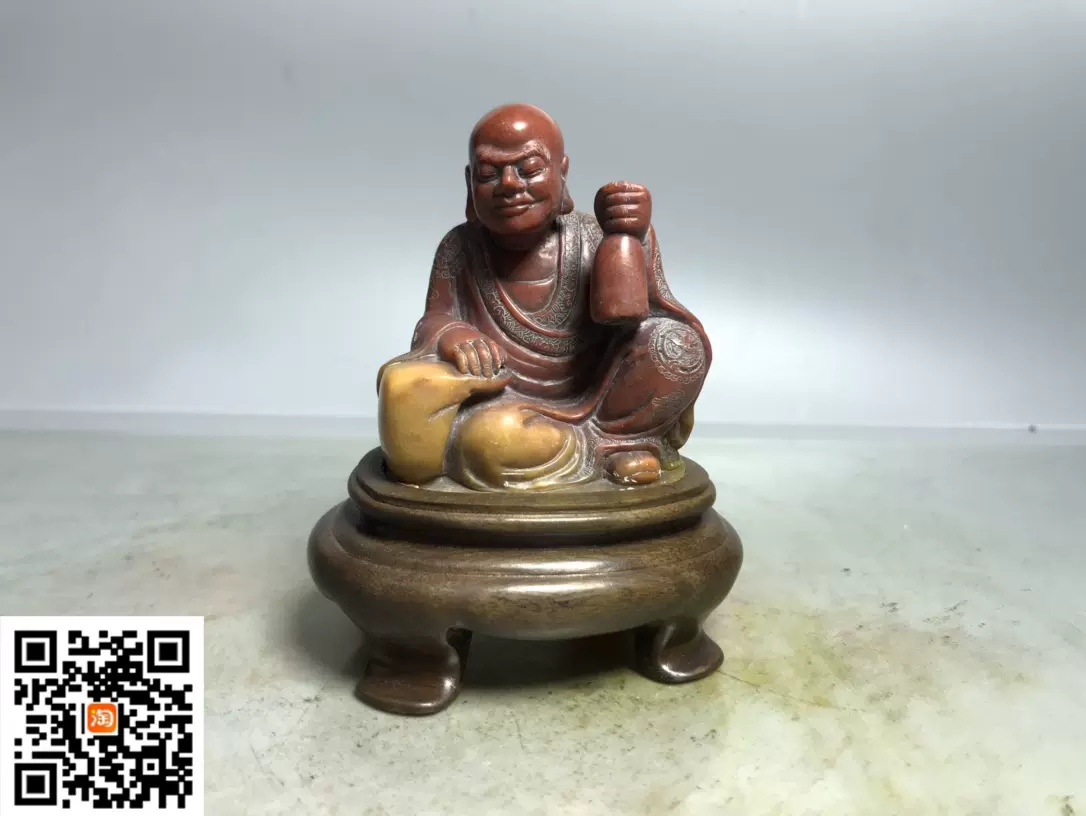 旧藏寿山石芙蓉石描花罗汉纯手工雕刻做工精细配送锦盒-Taobao