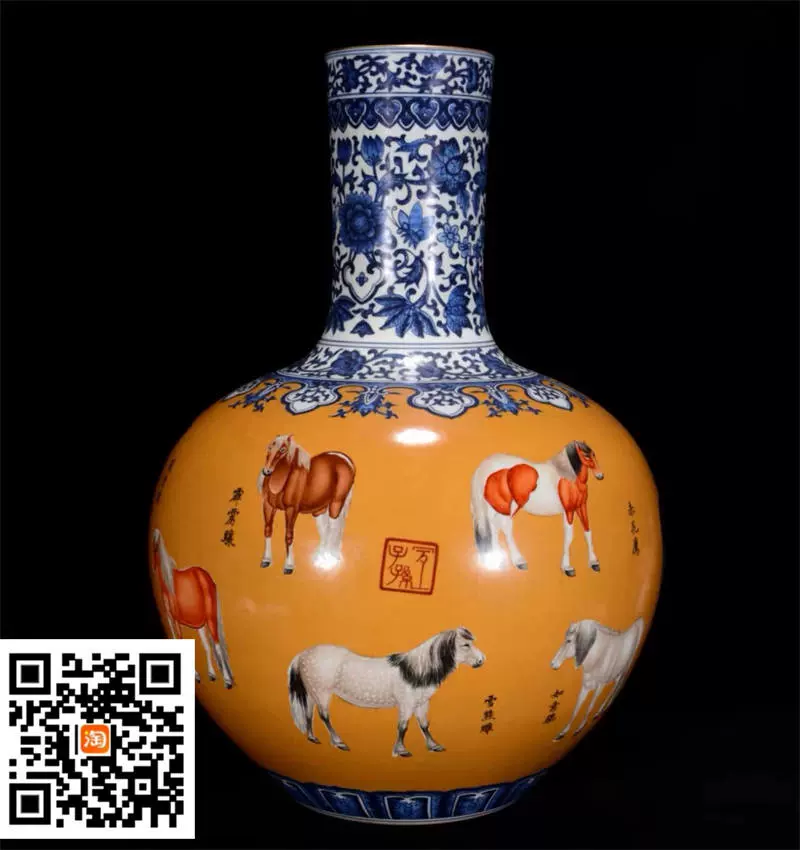 瓷器清乾隆年珐琅彩八马图纹天球瓶55*38cm 实物拍摄一物一图-Taobao