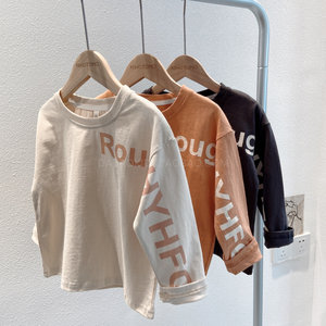 
Spring boys' clothing pure cotton loose casual Korean style long-sleeved round neck T-shirt bottoming shirt for children, babies, middle and large girls