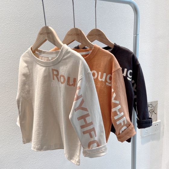 
Spring boys' clothing pure cotton loose casual Korean style long-sleeved round neck T-shirt bottoming shirt for children, babies, middle and large girls