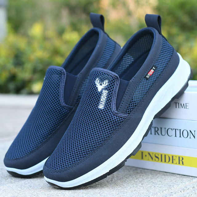 Summer old Beijing cloth shoes men's breathable mesh surface slip-on ...