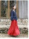 Spring and Autumn Solid Color Large Pocket Skirt Literary Retro Cotton and Line Long Skirt Half Body A-line Skirt Red Big Swing Umbrella Skirt