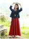 Spring and Autumn Solid Color Large Pocket Skirt Literary Retro Cotton and Line Long Skirt Half Body A-line Skirt Red Big Swing Umbrella Skirt