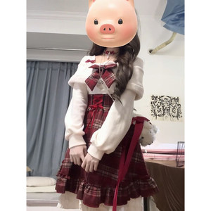 
Super sweet college style Christmas red plaid bow high waist dress 2025 autumn and winter slim waist slimming skirt