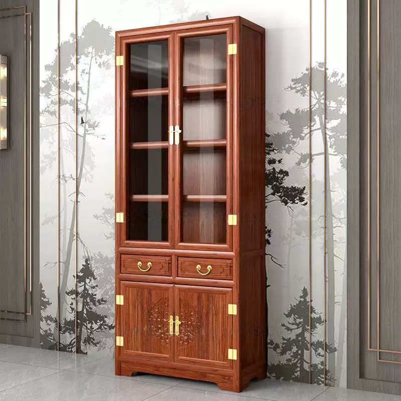 榆木高檔書櫃書架中式客廳收納儲物置物櫃實木展示展示櫃
