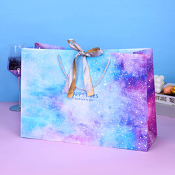 ins Gift Bags, Birthday Gift Bags, High-End Packaging, Clothing Store Handbags, Starry Sky Paper Bags with Ribbons