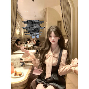 
Chi San Umbrella 25/fw Love Diary Second-hand pink V-neck tie shirt dark pattern bow suspender bud shorts