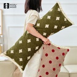 Misty Forest'Three-Color Embroidered Long Pillow' Sleeping Pillow Sofa Long Backrest Pillow Cream Style Extended Lumbar Pillow Cover