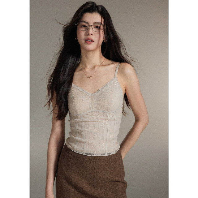 
Eryang design French lace lace chest pad suspender vest for women wearing slim and beautiful back lingerie