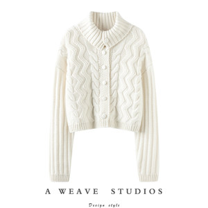 
Winter Elf ~ Stand Collar Thickened Twist 100% Cashmere Sweater Jacket Women's 2024 New Loose Short Shirt