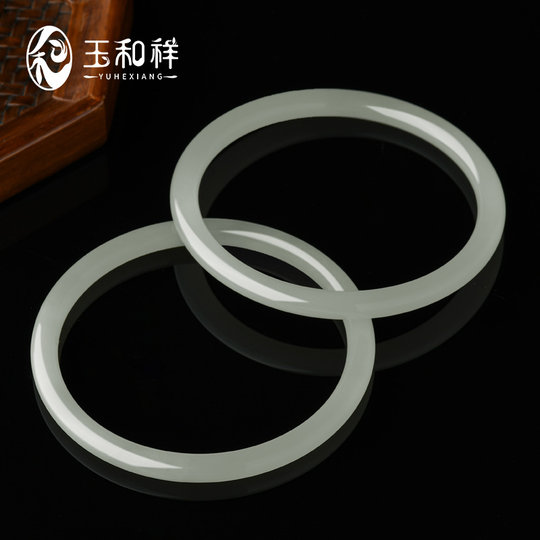 翡翠 hexiang 天然新疆 hetian jade ブレスレット - jingdang qingbaiyu qingshui 細いブレスレット