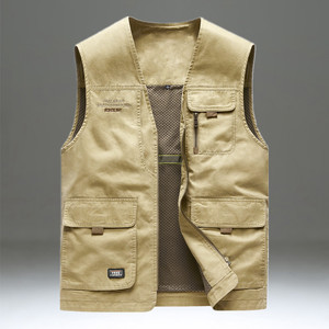 
Working vest men's spring and autumn pure cotton vest vest middle-aged and elderly outdoor fishing photography multi-pocket casual horse clip