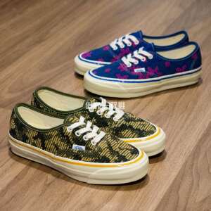 Vans Premium Authentic woven blue green small flower picture retro slab shoes canvas shoes