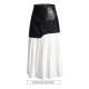 New style street style mid-length leather skirt high waist spliced ​​pleated irregular skirt women's mid-length skirt
