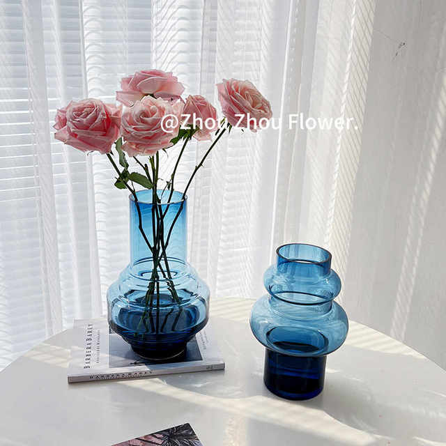 Ins style Internet celebrity blue glass vase can be salty or sweet simple home decoration living room desktop soft decoration