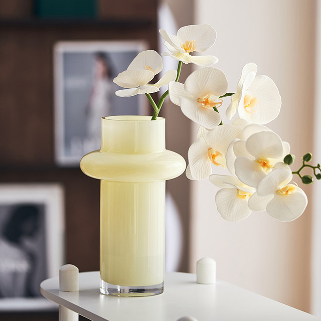 High-end medieval Fenton cream vase glass water-raised flowers rich bamboo rose lily home living room flower arrangement