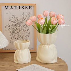 Vase Decoration for Living Room, Flower Arrangement, Hydroponic Flowers, Tulips, Special Ceramic, High-End Cream Style, Dining Table Decoration, Large
