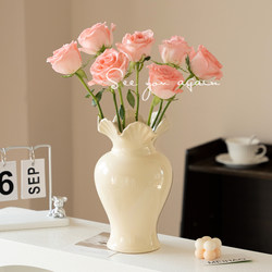 Vase Ornament for Living Room, Flower Arrangement, Ceramic, High-End Feel, ins Feng Shui, Fresh Flowers, Roses, European Style, Creative, Vintage Decoration