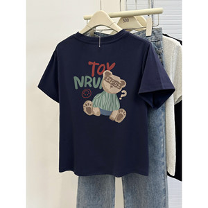 
Large size women's fat mm short-sleeved T-shirt summer cartoon print with front shoulders to make you look slim and cover your meat round neck fashionable 200*0.5kg top