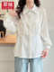 Green sleeves large size women's fat mm white shirt for women 2025 new spring high-end feeling waist-hugging slim long-sleeved top
