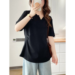 
Green sleeves large size women's V-neck short-sleeved T-shirt for women 2026 new summer wear for fat mm pinch waist to cover belly slimming top