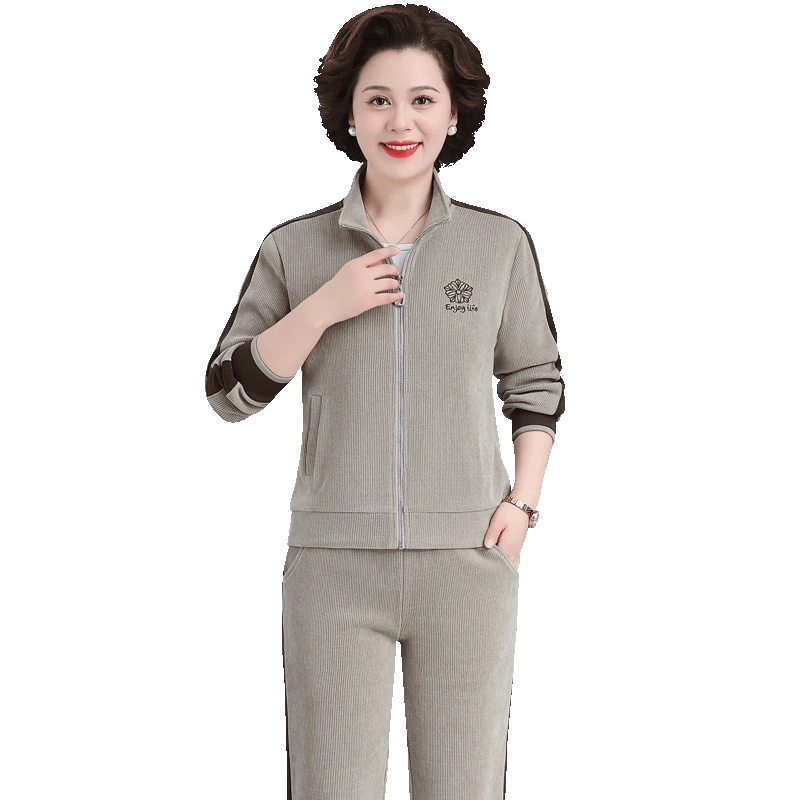 中老年運動套裝女春秋媽媽秋裝外套2024新款洋氣大碼中年婦女上衣-Taobao