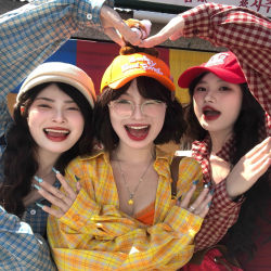 Summer New Plaid Long-Sleeved Kt Cat Embroidered Shirt for Female Students, Versatile Autumn Sun Protection Shirt Top