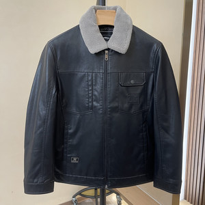 
Detachable fur collar! Separate warehouse glued 85 duck down! Business lapel young and middle-aged black leather jacket men's down jacket