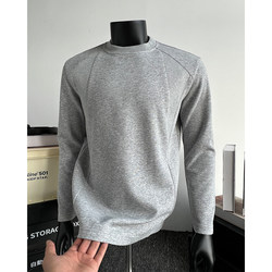 American Style 280g Heavyweight Long-Sleeve T-Shirt for Men, Winter Inner Layer with Small Neckline, Fleece-Lined Men's Base Shirt, Autumn Sweatshirt