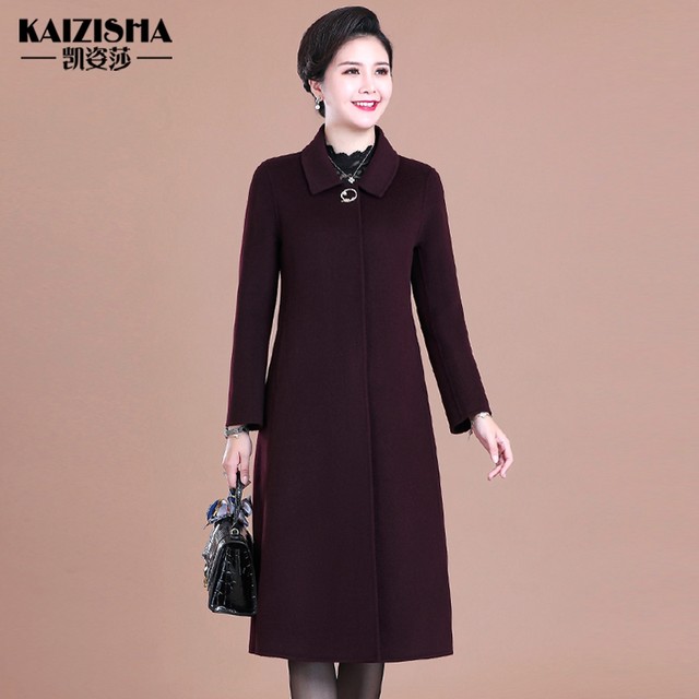 Kaizisha's middle -aged double -sided woolen coat female mothers pretend to be long and old autumn and winter hair coats
