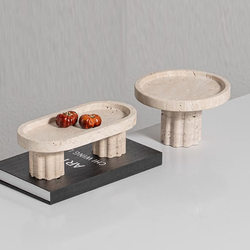 Natural yellow travertine tall fruit plate storage tray ornaments